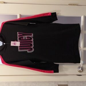 "Juicy Couture" BNWT, Sz.S, Black and Pink Hoodie with Velour Stripes. 19in P2P.